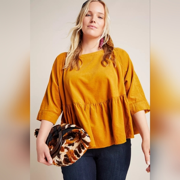 Anthropologie Maeve Maria Babydoll Coudoroy Blouse in Mustard Yellow Size Small● - Picture 5 of 10